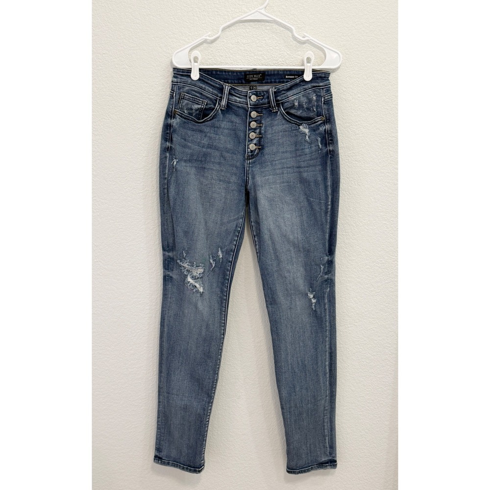 Judy Blue Boyfriend Distressed Button Fly Jeans Medium Wash Size 9/29